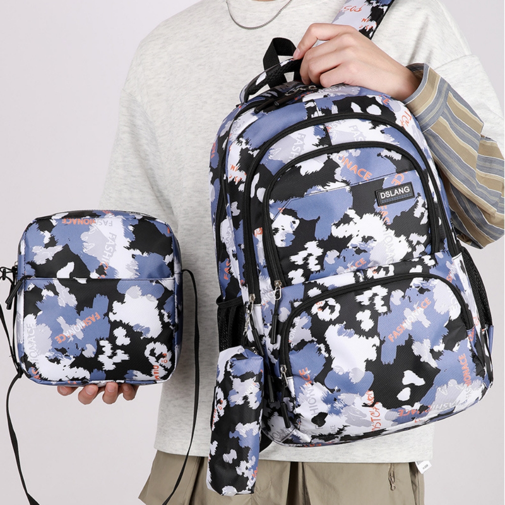 Juuar Girls Backpack with Crossbody Bag & Pencil Case, Printed School Bag Trendy Kids Bookbag School Backpack for Boys, Blue