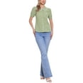 thumbnail image 2 of INSPIRE CHIC Women's Contrast Peter Pan Collar Blouse Puff Short Sleeve Plaid Shirt Top XS Green, 2 of 6