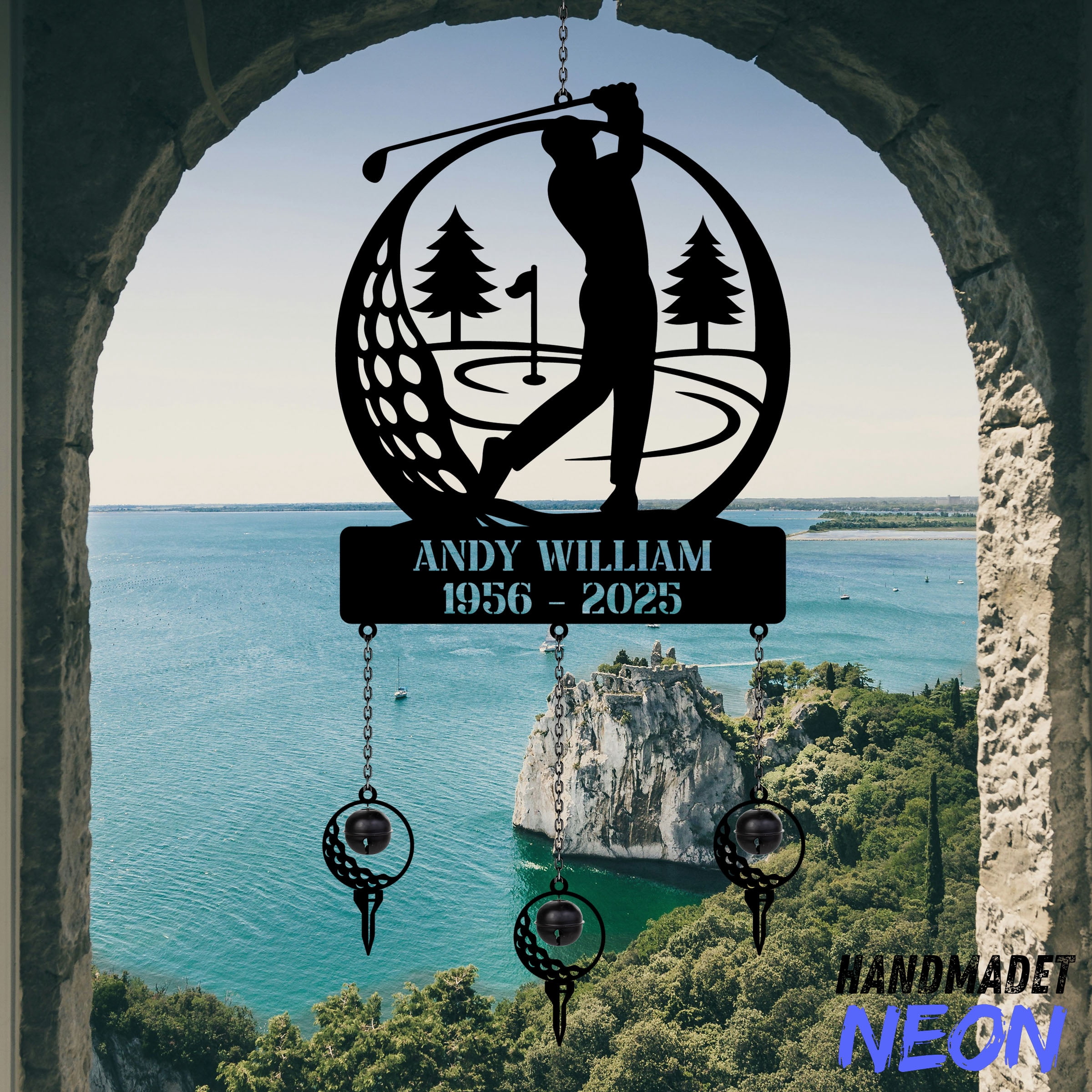 Handmadetneonsign Golfer Memorial Metal Wind Chimes, Custom Golfer Wind Chimes, Memorial Gift 140433