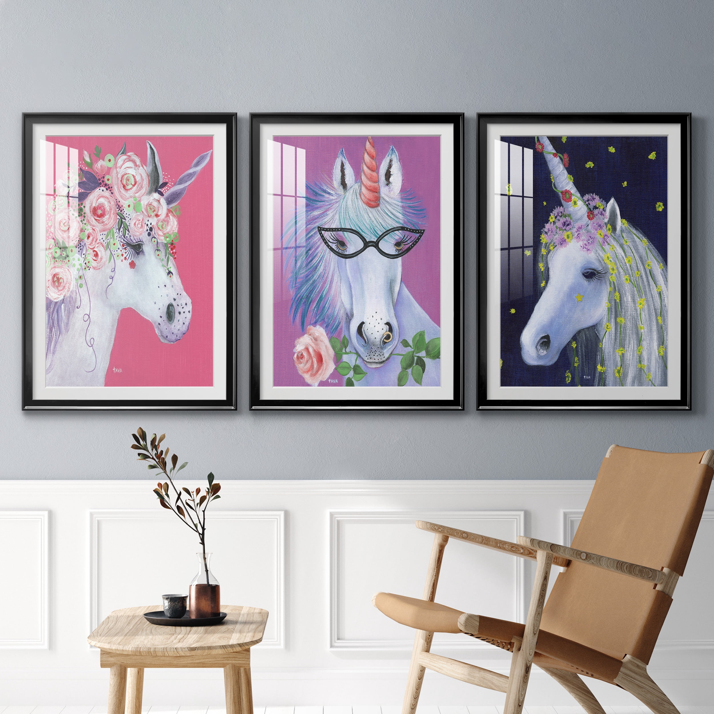 Unicorn II Premium Framed Prints Set of 3 - Ready to Hang - 26.5 x 36.5 Each - Black Frame
