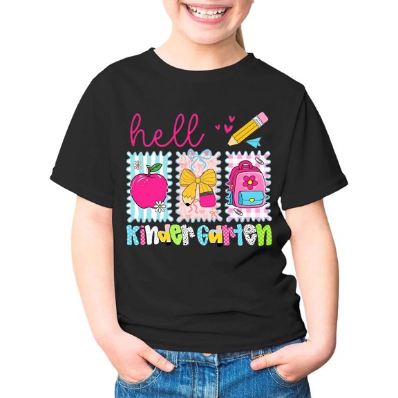 Bysome Summer Girls Shirts Back to School Graphic Print Short Sleeve Crew Neck Tops First Day of School Casual Girl Tees Size 3-4 Years Black
