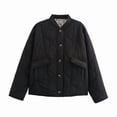 thumbnail image 2 of Women'S Lightweights Quilted Jacket Casual Button Down Puffer Outerwear Leopard Lined Coats with Pockets Black S, 2 of 9