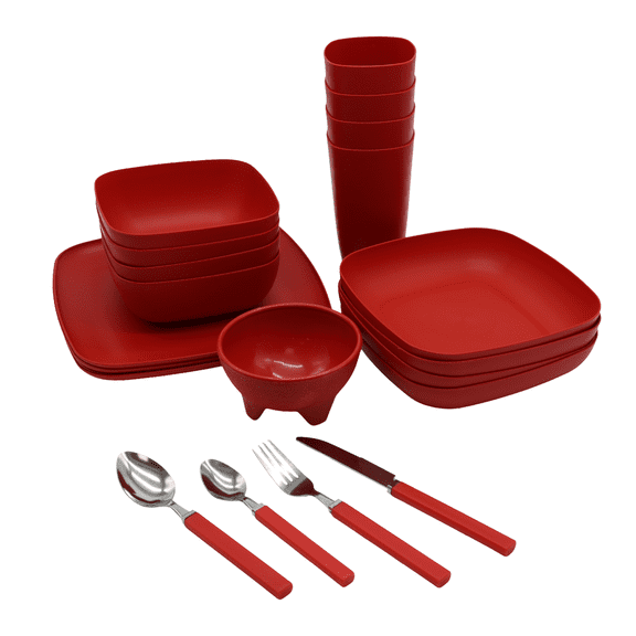 Vajilla de Plástico Color Rojo de 33 piezas