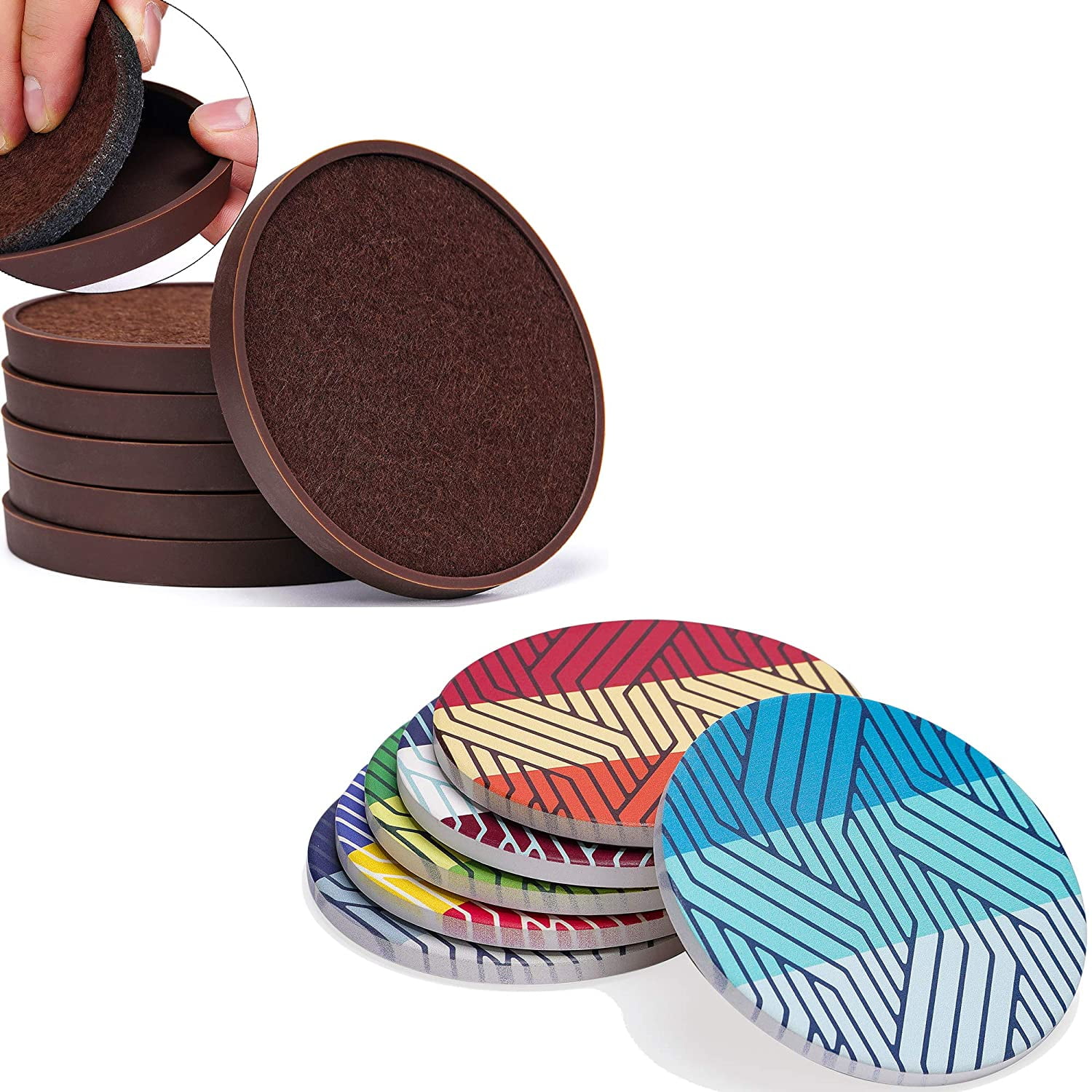 Coasters Bundle 6 Pack AntiSlip Silicone Tray with Absorbent Felt Insert Design Coasters PLUS