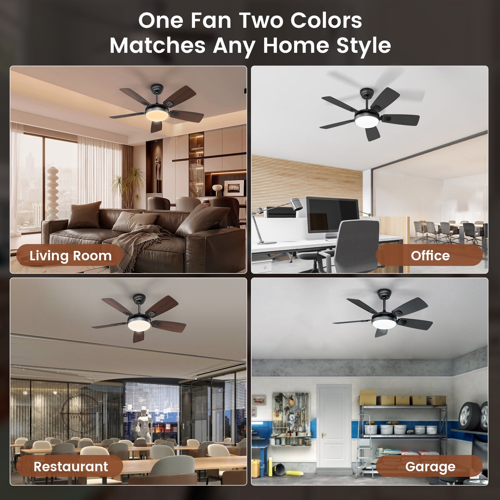 BLITZWILL Ceiling Fans with Lights and Remote & App Control, 42" Modern Ceiling Fan with 5 Dual-sided Blades, 6-Speeds Noiseless Reversible DC Motor for Farmhouse Bedroom Indoor, Black