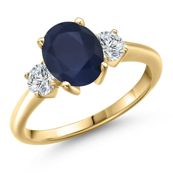 Gem Stone King 10K Yellow Gold Blue Sapphire and Lab Grown Diamond Engagement Ring for Women | 2.74 Cttw | Oval 9X7MM | Gemstone September Birthstone | Size 7