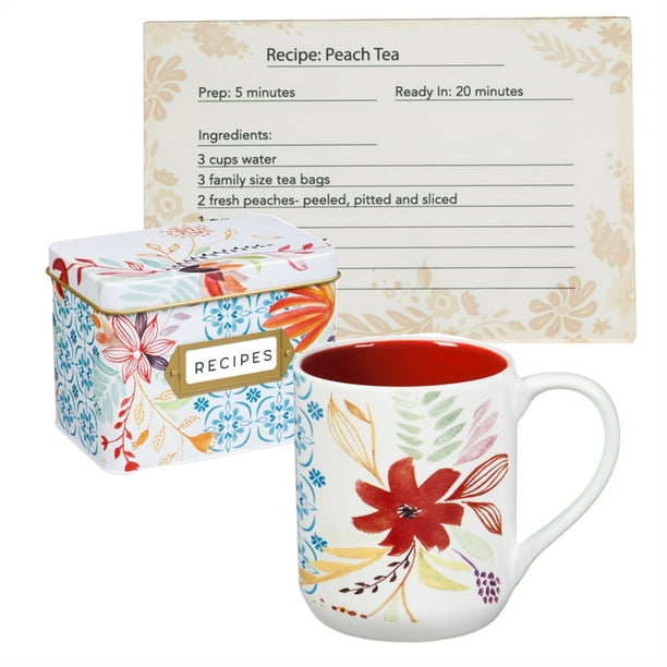 Recipe Tin with Recipe Cards and Ceramic Cups, Wildflower ...