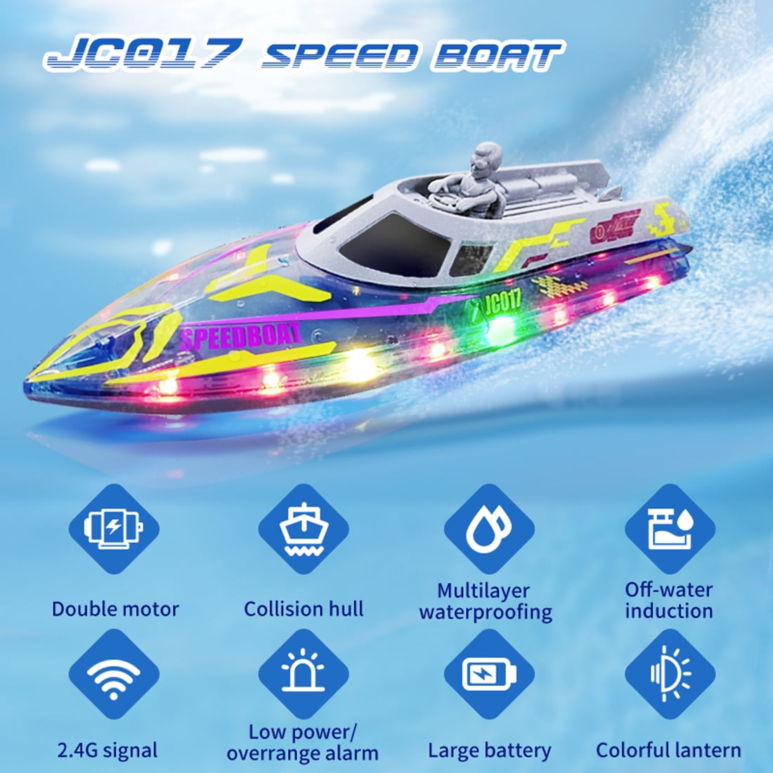 RC Boat for Adult with LED Light, 2.4G 20 KM/H High Speed Remote Control Racing Boat, Waterproof Speedboat Suitcase for Lakes & Pools - Single Control