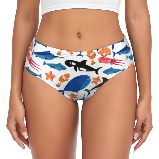 Fotbe Cute Sea Animals Calzones Estampados para Mujer – Ropa Interior de Algodón, Cómoda, Suave y Elástica-X-Large