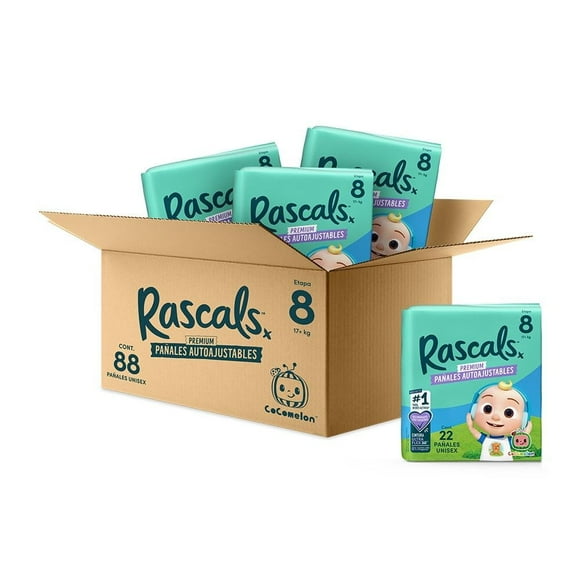 Pañales autoajustables Rascals Etapa 8 Unisex 88 piezas