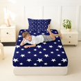 thumbnail image 4 of Manfei Glitter Stars Twin Sheets,Navy Blue White Bedding,3-Piece,1 Fitted Sheet and 1 Pillowcase, 4 of 6