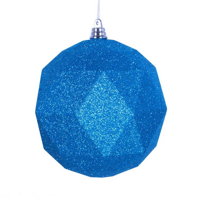 8 in. Turquoise Glitter Geometric Christmas Ornament Ball