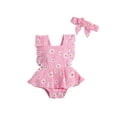thumbnail image 1 of Douhoow 0-24M Newborn Girls Ruffle Floral Romper Backcross Jumpsuit +Headband Baby Sunsuit, 1 of 5