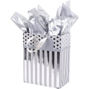 9" Medium Gift Bag with Tissue Paper (Silver and Gray Stripes) for Engagements, Bridal Showers, Weddings, Anniversaries, Retirements and More