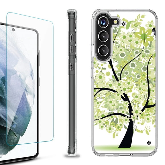OneToughShield ® for Samsung Galaxy S23  S23 Plus 5G Shockproof Bumper Phone Case, with Tempered Glass Screen Protector - Green Tree
