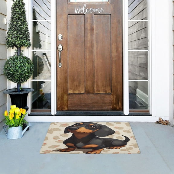 Dachshund Pattern Highly Absorbent Polyester Doormat Anti-slip Anti-fouling Indoor Outdoor Entrance Welcome Mat 32×20in.