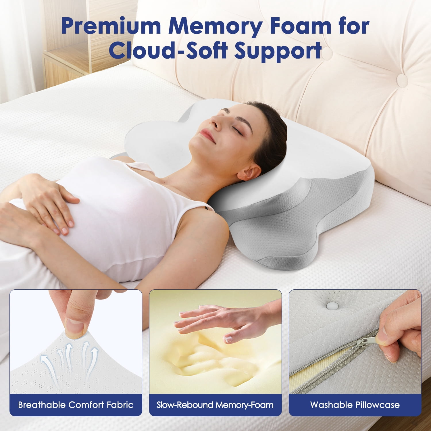 KAIPARA Cervical Neck Pillow for Pain Relief, Orthopedic Bed Pillows for Sleeping, Contour Memory Foam Pillow for Side Back Stomach Sleepers, Cooling Neck Support Pillow