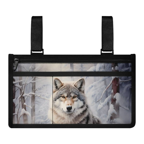 COEQINE Snow Wolf Wheelchair Armrest Side Hanging Storage Bag Wheelchair Side Bags for The Armrest Wheelchair Side Organizer Storage Bag Wheelchair Carrier Bag & Case for Seniors