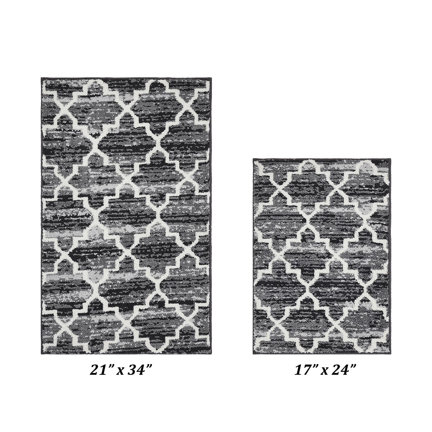 Better Trends 2-Piece Bathroom Rug Set, 17"x 24" & 21"x 34", 100% Cotton, Soft, Water Absorbent, Non-Slip, Machine Washable – Ideal for Sink, Tub, Shower or Entry Area – Savio Collection - Gray