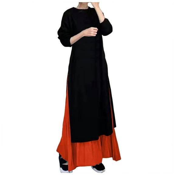 Siilsaa Womens Summer Dresses Women Short Sleeve Loose Plain Casual Long Maxi Dresses Orange,One Size