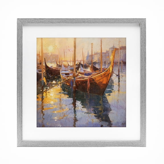 Stupell Industries Venetian Gondolas in Golden Light Gray Framed Print Under Glass, design by Marta Wiley