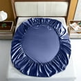 thumbnail image 7 of Heavyweight Satin Fitted Sheet Only, Luxury Silky Fitted Sheet Ultra Soft Deep Pocket Bottom Sheet, Wrinkle & Fade Resistant(KING,Dark Blue), 7 of 7