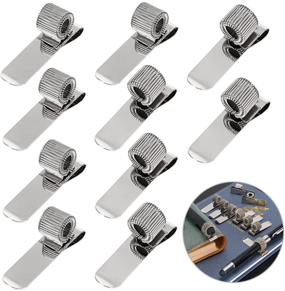 Stainless Pen Holder Clip for Notebook and Clipboard with Spring 5 Top