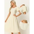 thumbnail image 2 of Unique Bargains Women's Puff Sleeve Textured Fit and Flare Dresses XL Beige, 2 of 6