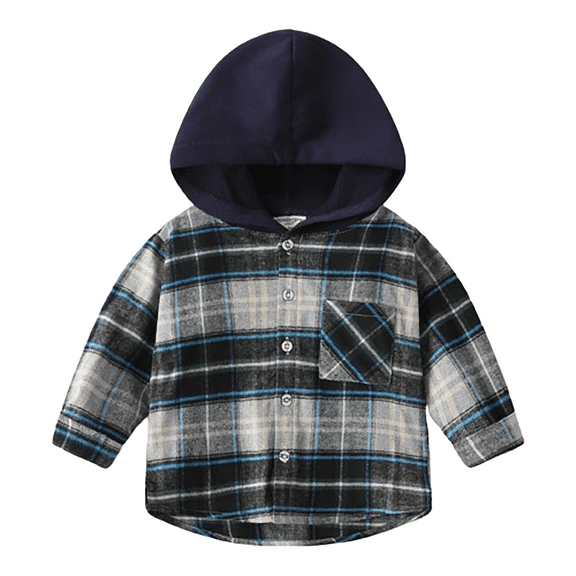 Mercatoo Toddler Baby Boys Girls Hooded Jacket Long Sleeve Shirt Buffalo Plaid Button Down Jacket Tops Outfit Fall Winter Clothes