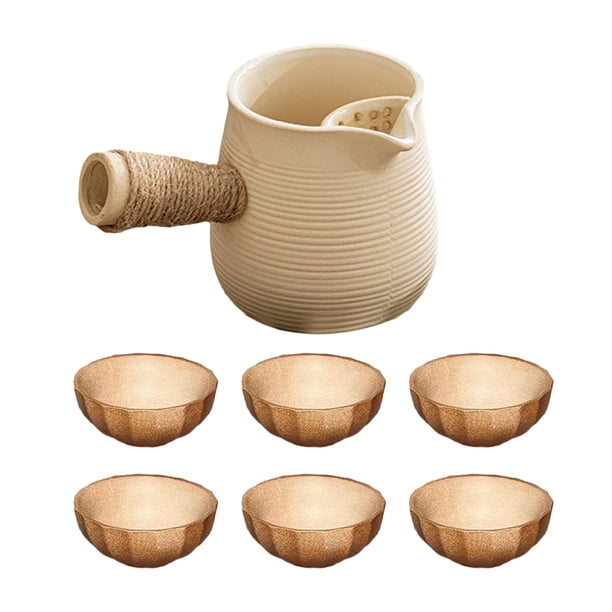 Tetera de cerámica Mayimx 500ml con 6 tazas, infusor de té, blanco