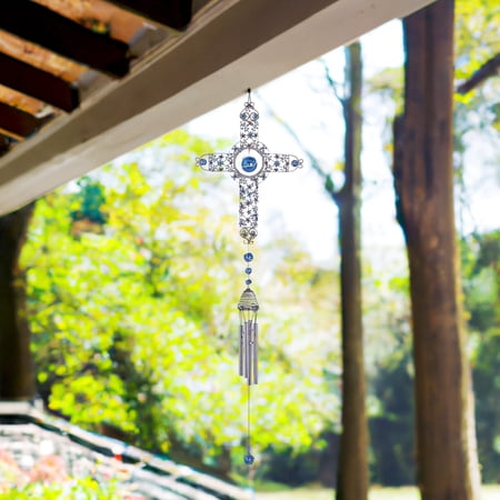 ICE ARMOR 33" Long White Cross Wind Chime with Gem