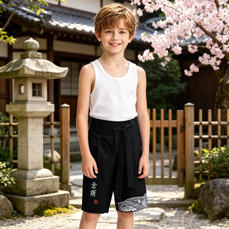 XXWXYD Boys Japanese Kimon𝗈 Linen Capr𝗂 Kids Traditional Beach