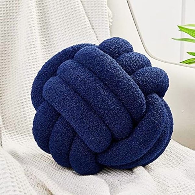 wonima44 Knot Pillow Ball, Soft Home Decorative Pillows, Round Throw Pillow, Handmade Knotted Plush Pillow, Round Boucle Pillow Cushion (11 Inches Navy)
