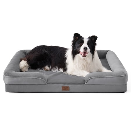 U by Bedsure Orthopedic Dog Bed for Large Dogs 42 with Waterproof Washable Cover Egg Crate Foam Dog Sofa with Bolster Sides Non-Skid Gray