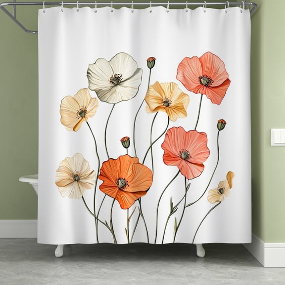 Lfeey Watercolor Floral Bathroom Shower Curtain, Waterproof Polyester with Hooks, 72" W x 72" H
