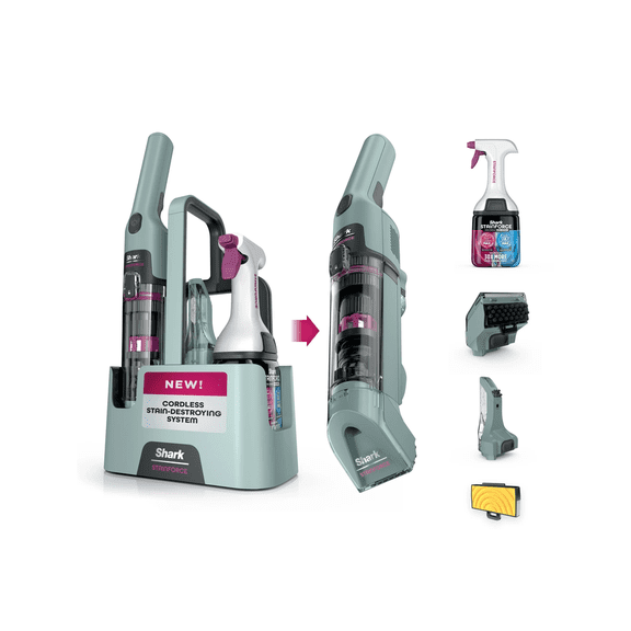 Restored Shark StainForce Cordless Spot, Stain, & Odor Portable Cleaning System, for Carpets, Area Rugs, Upholstery, Stairs, with Storage Caddy, Accessories, and Full-Size Cleaning Solution, HX101 Gray (Refurbished)