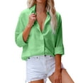 thumbnail image 2 of Green Women Shirts, Fashion Womens Lmitation Cotton And Linen Slub Long Sleeve Pocket Button Tee Casual Popular Blouse Tops(S 3Xl),Women Shirts XXL, 2 of 8