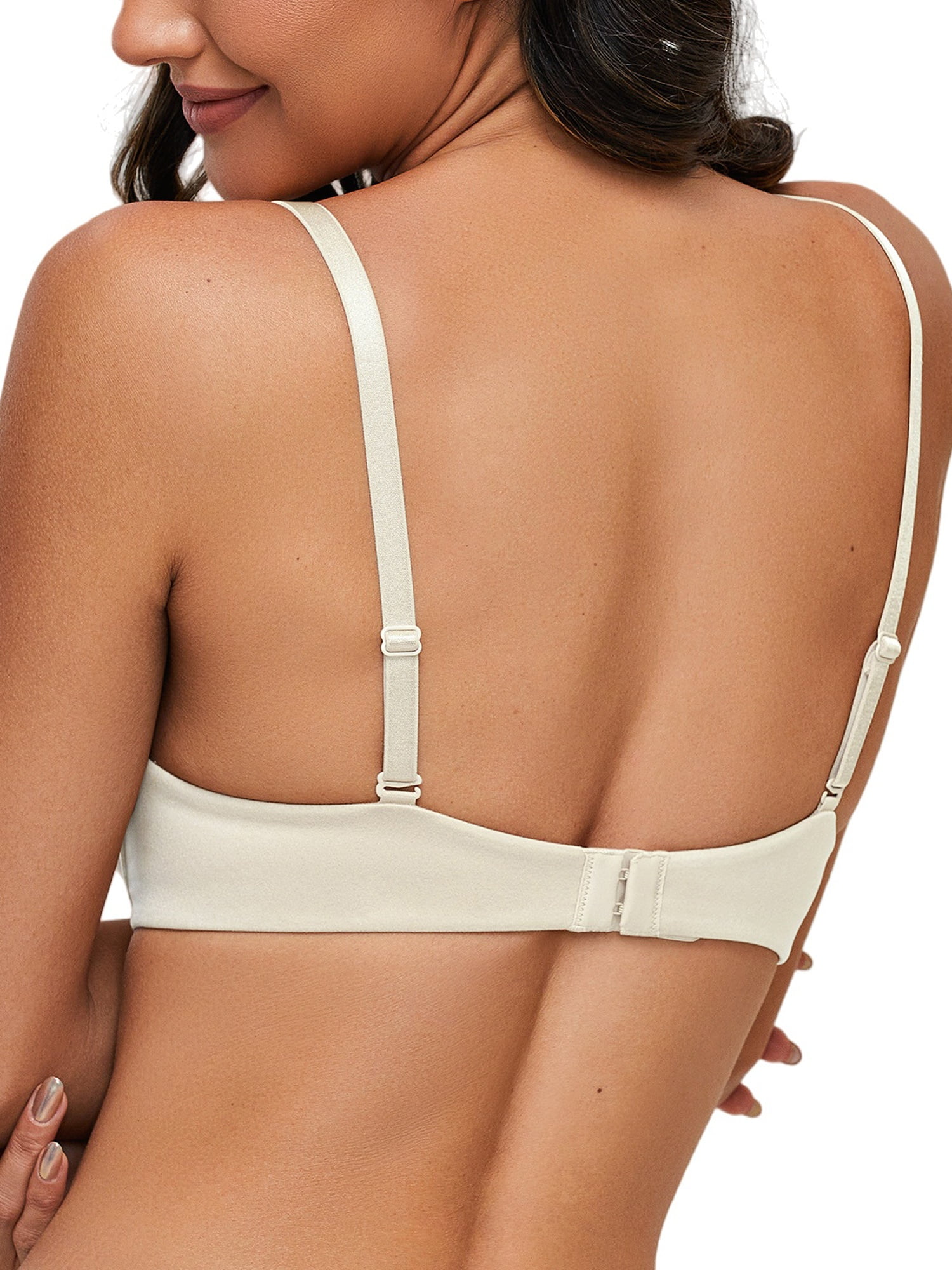 Deyllo Women's Push Up Bra Full Coverage Underwire Support Padded Seamless T Shirt Bra, Ivory 36D