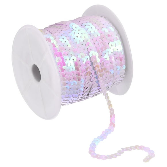 Unique Bargains 100Yards 6mm Flat Sequin Strip Spangle Paillette String Sequin Trim White