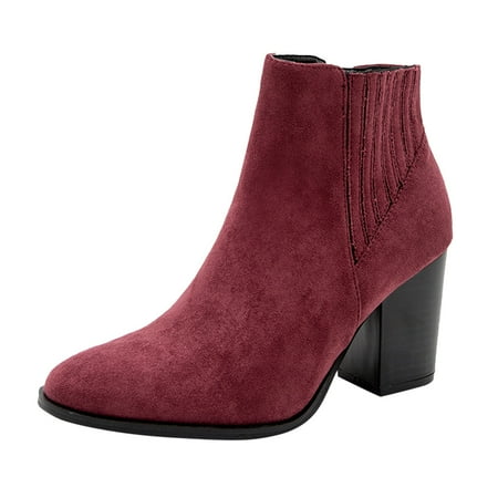 

nsendm Womens Boots No Heel Women Faux Chunky Heel Boots Short Boots Fashion Boots Snow Boots for Women with Zipper Shoes Red 8.5