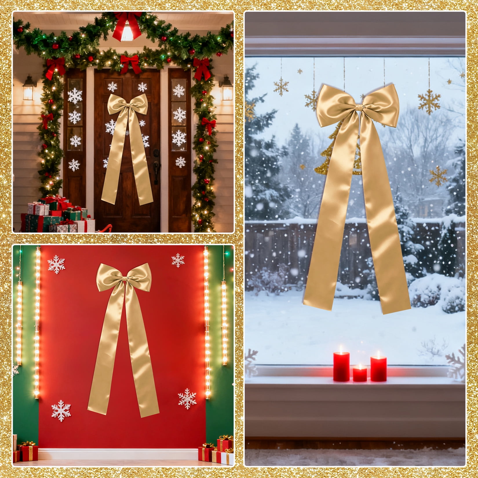 Amkui 23"x63" Christmas Tree Topper Bow Large Red Ribbon Bow for Xmas Tree Decor Staircase Outdoor Home Front Door Holiday Party & Wedding Decorations -1pc