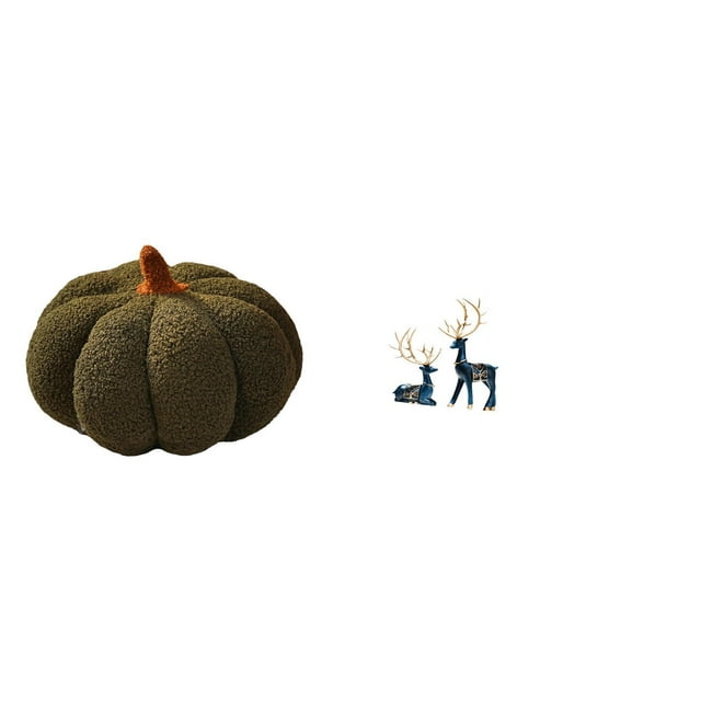 Conjunto decorativo de cojines y estatuas de ciervos con forma de calabaza para una decoración acogedora en Halloween y fiestas en el dormitorio o la