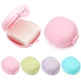 thumbnail image 1 of Caja de jabón de viaje, 4 soportes de jabón de plástico con tapa, caja de jabón portátil, soportes de jabón impermeables, para baño, viajes, senderismo, camping (verde, azul, morado, rosa), 1 of 6