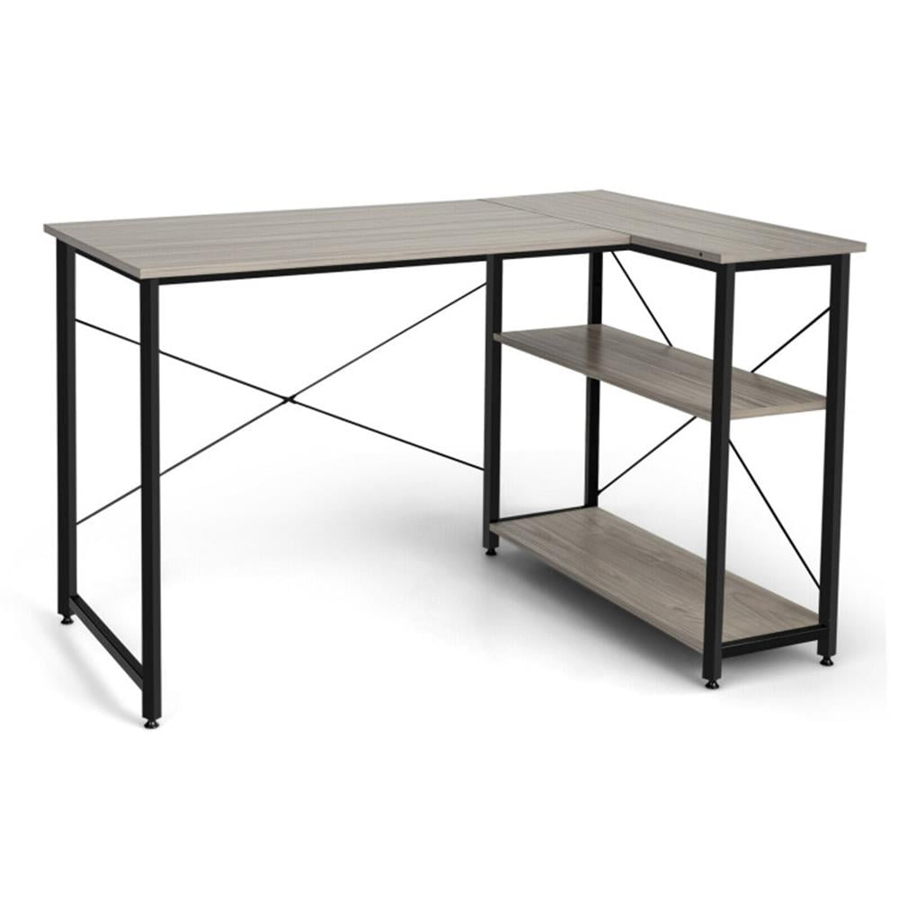 Demi Bonn 48" Reversible L Shaped Computer Desk with Adjustable Shelf, Small Home Office Desk Study Writing Table, Gray