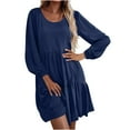 thumbnail image 2 of Women Long Sleeves Dresses Women's Casual Solid Color Round Neck Dress Discount Deals Dark Blue, S, 2 of 7
