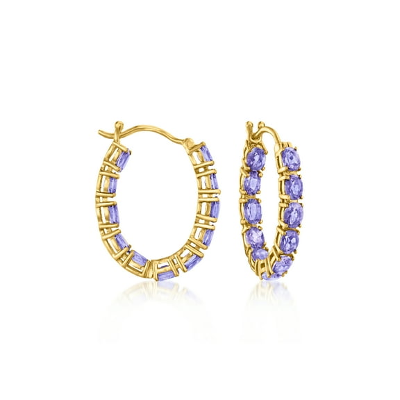 Ross-Simons 3.70 ct. t.w. Tanzanite Inside-Outside Hoop Earrings in 18kt Gold Over Sterling, Women's, Adult