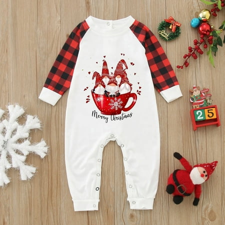 

ZMHEGW Christmas Pajamas Babies Cute Plaid Prints Romper Plaid Family Clothes Baby Long Sleeve Plaid Prints Jumpsuit