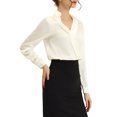 thumbnail image 4 of Allegra K Women's Satin Office Blouse Elegant Point Collar V Neck Long Sleeve Work Top, 4 of 5