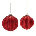 thumbnail image 2 of Melrose Ribbed Red Glass Ball Ornaments  Set of 4, 2 of 4