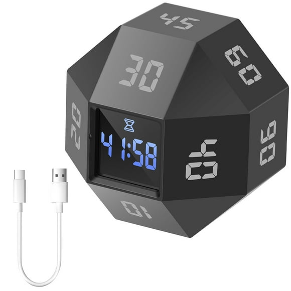 Wekvgz Cube Timer ABS Rotating Pomodoro Timer Time Management Cube with 12 Side Time Module Rechargeable Pomodoro Timer 3 Alarm Reminder Modes Cube Timer Suitable for Bedroom